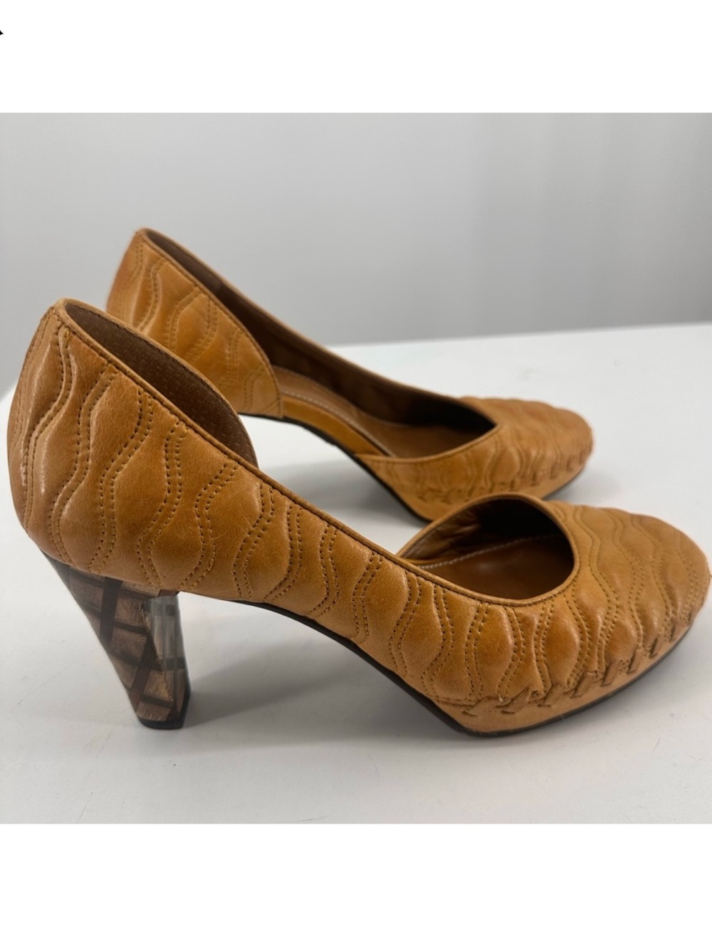 Anthropologie Schuler & Sons Tan Leather Pumps Heels Platform Heel Size 6.5
